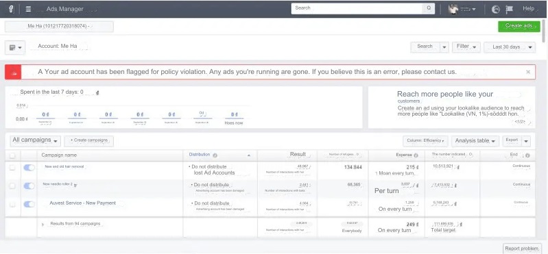 Flagged Facebook Advertising Accounts