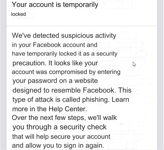 Temporarily Disabled Facebook Account